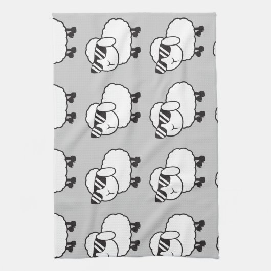 Witte schapen in zonnebrillen Cartoon Theedoek (Verticaal)