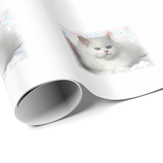 Witte Schattige Perzische kat Cadeaupapier (Rol Hoek)