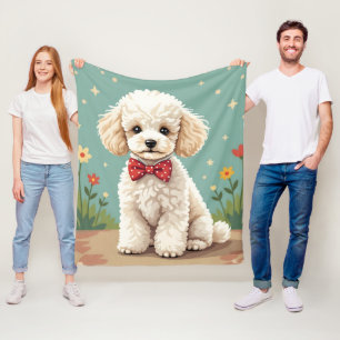 Witte schattige poedel met vlinderdas fleece deken