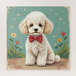 Witte schattige poedel met vlinderdas legpuzzel