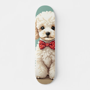 Witte schattige poedel met vlinderdas persoonlijk skateboard