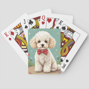 Witte schattige poedel met vlinderdas pokerkaarten