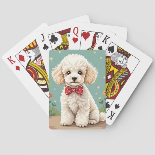 Witte schattige poedel met vlinderdas pokerkaarten (Achterkant)