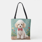 Witte schattige poedel met vlinderdas tote bag (Achterkant)