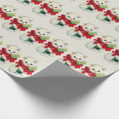 Witte Schattige Retro Kerst Kat Rood Lintje  Cadeaupapier (Hoek)