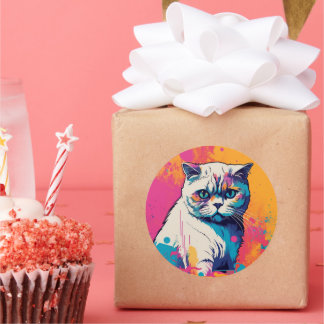 Witte Schattigee kat kleurrijke cirkel Sticker