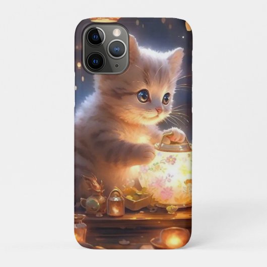 Witte Schattigee kat, sprankelende verlichte pot Case-Mate iPhone Case (Achterkant)