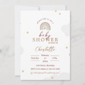Witte Schattigee Regenboog Baby shower Invitation Kaart (Voorkant)