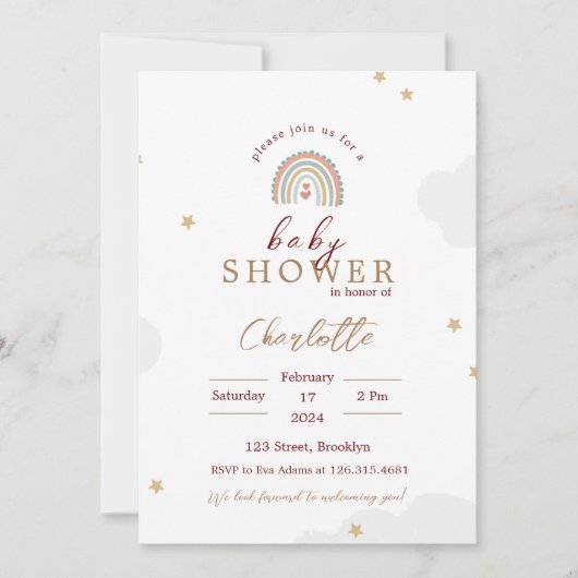 Witte Schattigee Regenboog Baby shower Invitation Kaart (Voorkant)