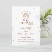 Witte Schattigee Regenboog Baby shower Invitation Kaart (Staand voorkant)