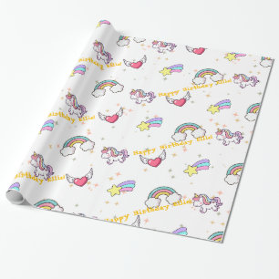Witte Schattigee Regenboog Eenhoorn Ster Magisch Cadeaupapier