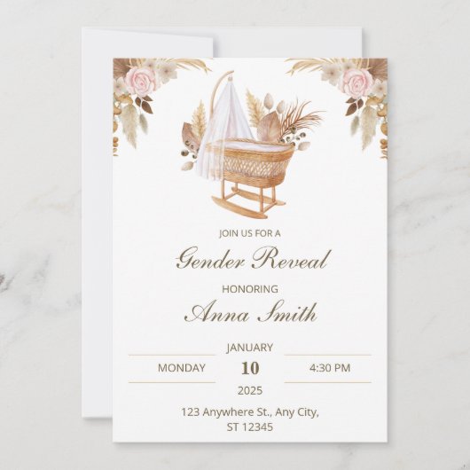 Witte Schattigee Waterverf Bloem Geslacht Onthulle Kaart (Voorkant)