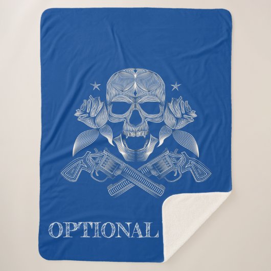 Witte schedel, bloemen en Pistolen op blauw Sherpa Deken (Voorkant)