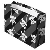 Witte schedel en Crossbones op zwarte strepen Large Cadeautasje (Achterkant Gekanteld)