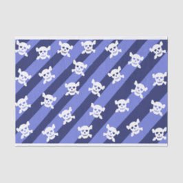 Witte schedel en dwarsbeenderen op blauwe strepen tissuepapier