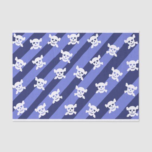 Witte schedel en dwarsbeenderen op blauwe strepen tissuepapier (Voorkant)
