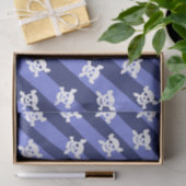 Witte schedel en dwarsbeenderen op blauwe strepen tissuepapier (Geschenk)