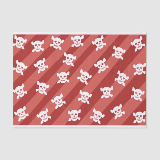 Witte schedel en kruisbeenderen op rode strepen tissuepapier (Voorkant)