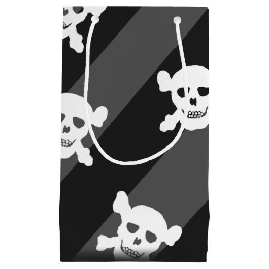 Witte schedel en kruisbeenderen op zwarte strepen klein cadeauzakje (Voorkant)