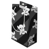 Witte schedel en kruisbeenderen op zwarte strepen klein cadeauzakje (Achterkant Gekanteld)