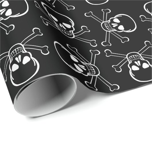 Witte schedel en kruisbeenderen zwart en wit cadeaupapier (Rol Hoek)