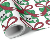 Witte Schedel Groen Cadeau Rode Boog Gotisch Cadeaupapier (Rol Hoek)