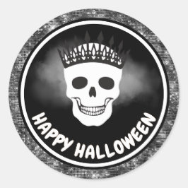 Witte Schedel Koningin & Zwarte Glitter Halloween Ronde Sticker