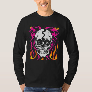 Witte Schedel met Roze en Oranje Vlammen Grafisch T-shirt