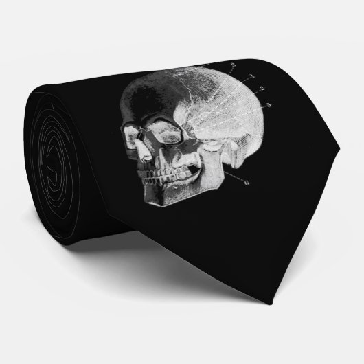 Witte schedel op zwart Stropdas (Opgerold)