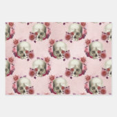 Witte schedels en roze Floral Inpakpapier Vel (Voorkant 2)