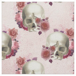 Witte schedels en roze Floral Stof