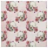 Witte schedels en roze Floral Stof (Swatch)