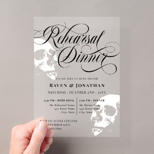 Witte Schedels Goth Huwelijksproef Diners Acryl Uitnodigingen (Insitu (Draagbaar))