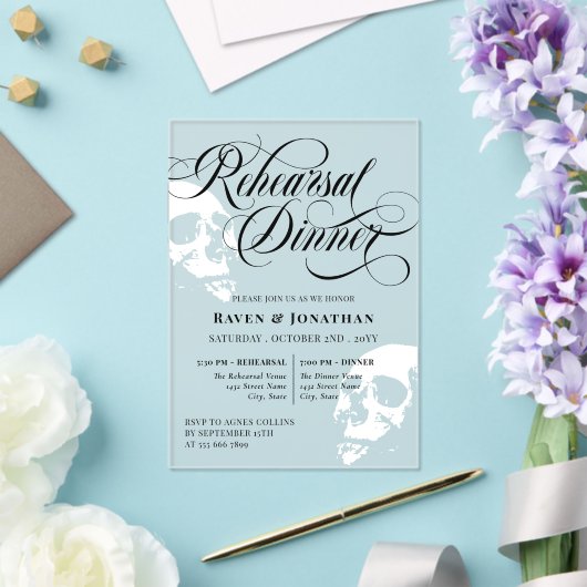 Witte schedels Gothic bruiloft repetitie diner Acryl Uitnodigingen (Insitu (Huwelijk))