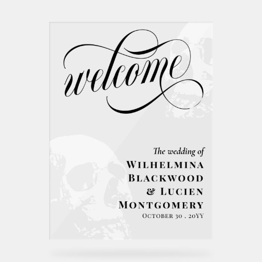 Witte schedels Halloween Gothic bruiloft welkom Acryl Bord (Voorkant)