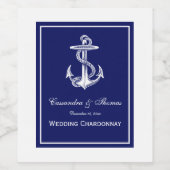 Witte scheepsanker op marineblauw frame wijn etiket (Enkel label)