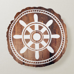 Witte scheepshuid Nautical Wood Planten Rond Kussen
