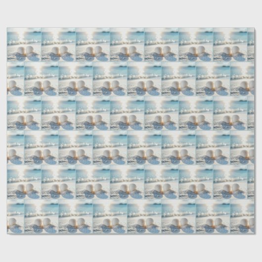 Witte schelpen in Ocean Sand Cadeaupapier (Vlak)
