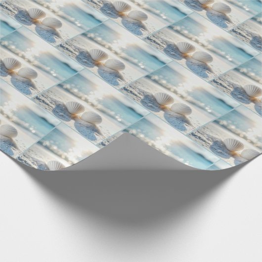Witte schelpen in Ocean Sand Cadeaupapier (Hoek)