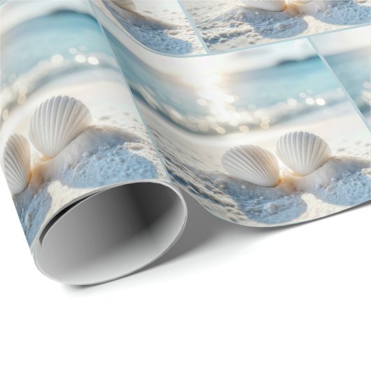 Witte schelpen in Ocean Sand Cadeaupapier (Rol Hoek)