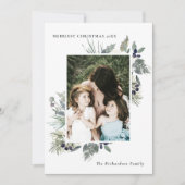 Witte Schemergroene Kerst Foliage Foto Feestdagenkaart (Voorkant)