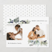 Witte schemergroene Kerstgroen 2 Foto Feestdagenkaart (Voorkant / Achterkant)