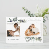 Witte schemergroene Kerstgroen 2 Foto Feestdagenkaart (Staand voorkant)