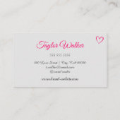  witte schijven Roze hartkalligrafie nagels Visitekaartje (Achterkant)