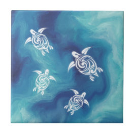 Witte schildpadden Blauwe Oceaan Aquarel Kust Tegeltje