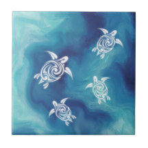 Witte schildpadden blauwe oceaan aquarel kust-