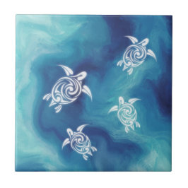 Witte schildpadden blauwe oceaan aquarel kust- tegeltje