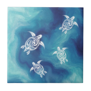 Witte schildpadden blauwe oceaan aquarel kust- tegeltje