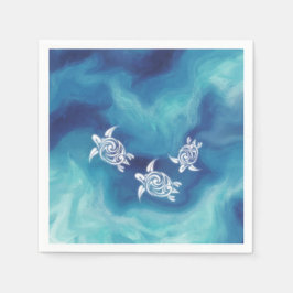 Witte schildpadden in blauwe oceaan servet