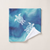 Witte schildpadden in Blauwe Oceaan Waterverf Naam Bad Handdoek (Wasdoekje)